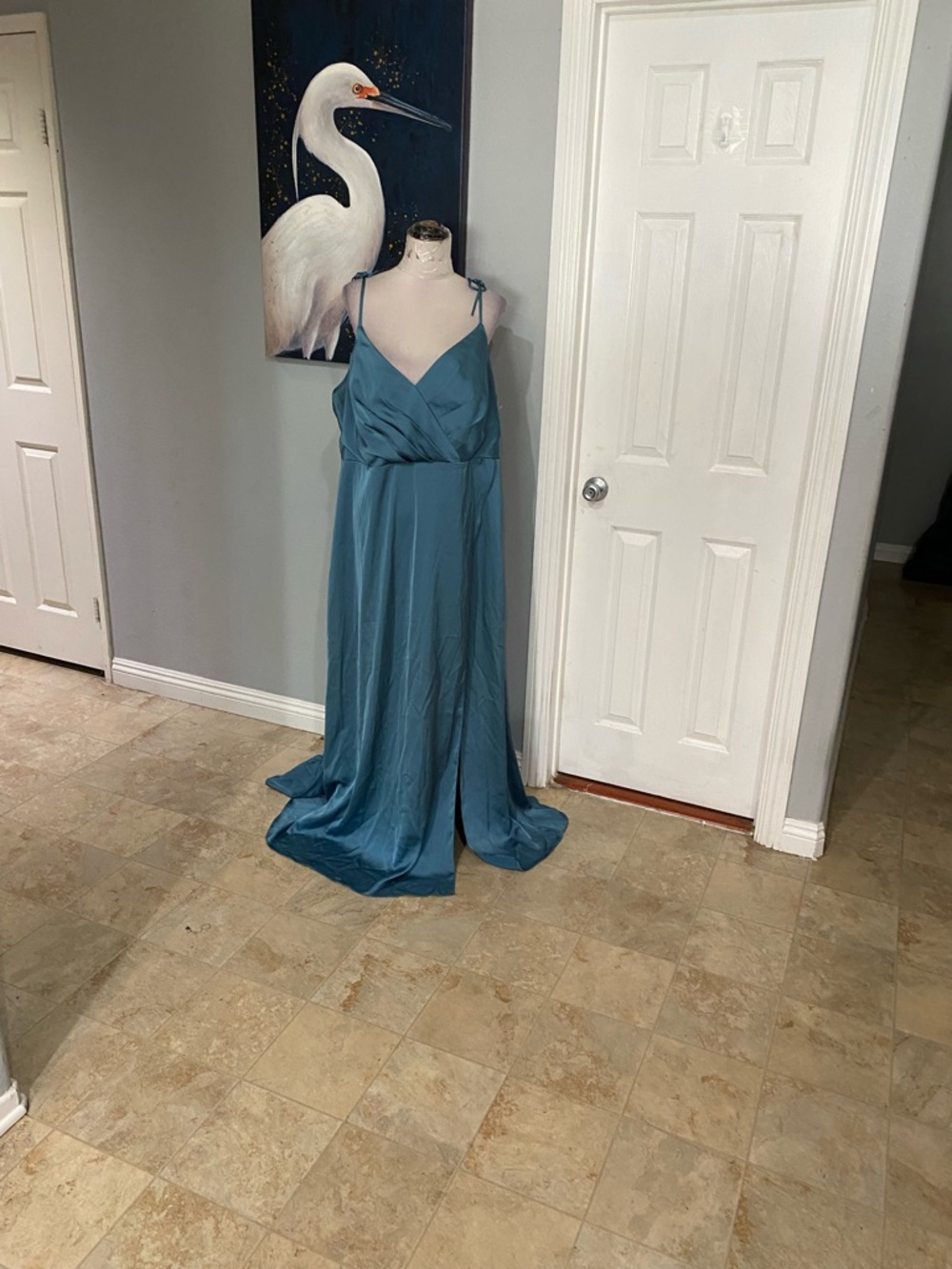 Azazie size A22 Satin Maxi dress with a v-neck and spaghetti straps